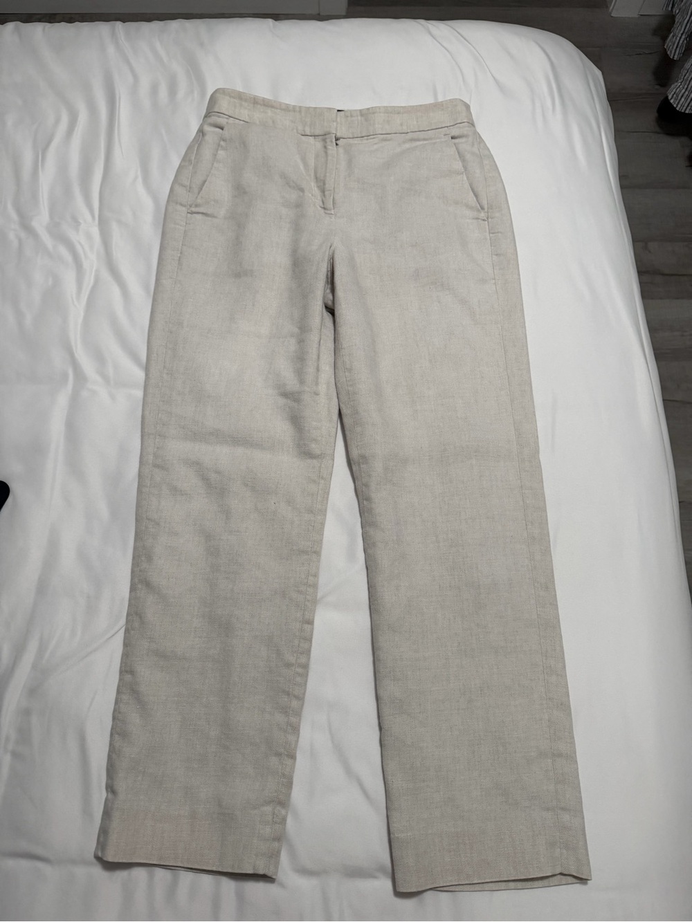J. Crew Light Beige Straight-Leg Linen-Blend Ankle Pants